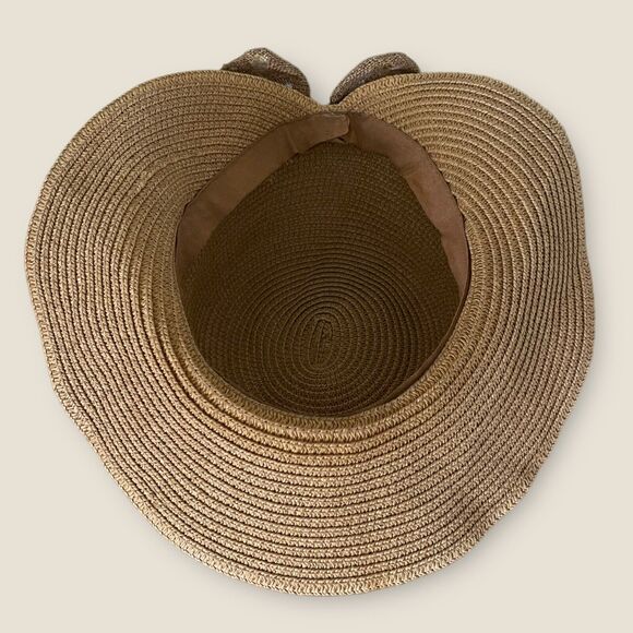 Cute Womens Fedora Straw Hat Clutch Bucket Polka Dot Bow Band Tan White Feminine - Picture 7 of 8